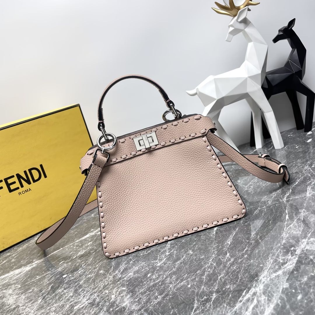 Fendi Peekaboo ISeeU Petite Pink Selleria Bag with 306 Hand-sewn Stitches